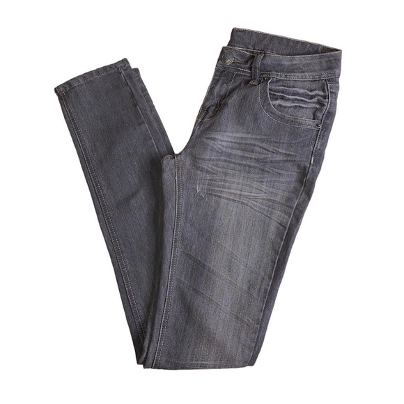 PacSun Denim - GREY DENIM 5-POCKET DISTRESSED SKINNY JEANS · SIZE 7